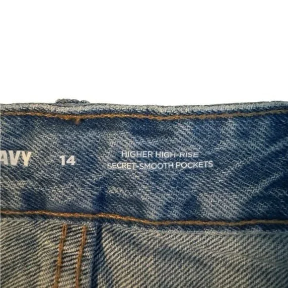 Y2K Old Navy Jean Mini Skirt Size 14 Button Fly Festival Distressed Blue Denim - Picture 5 of 9
